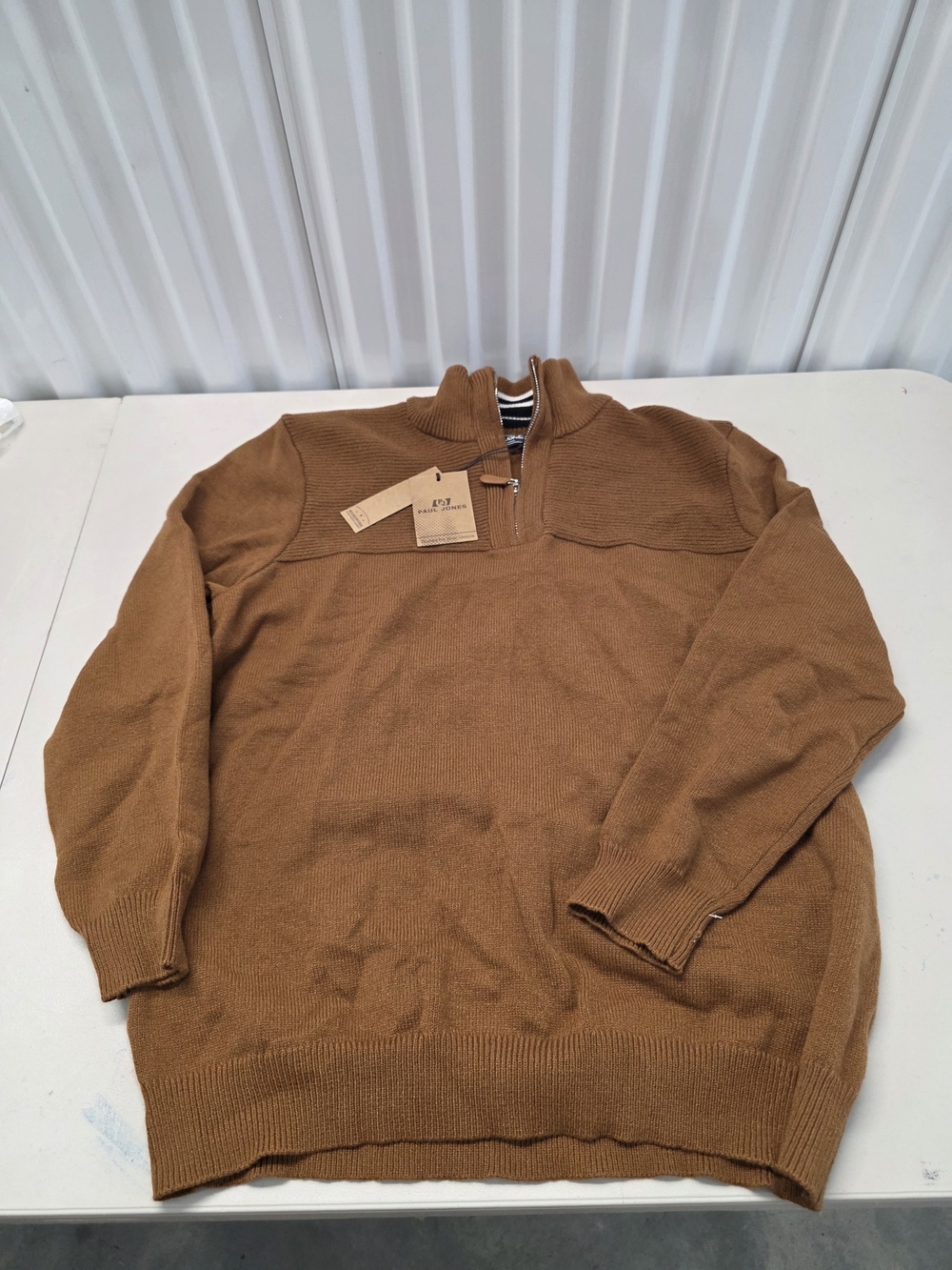 PJ PAUL JONES Sweater Mens Size XL 1/4 Quarter Zip Brown Knit Mock Pullover NEW